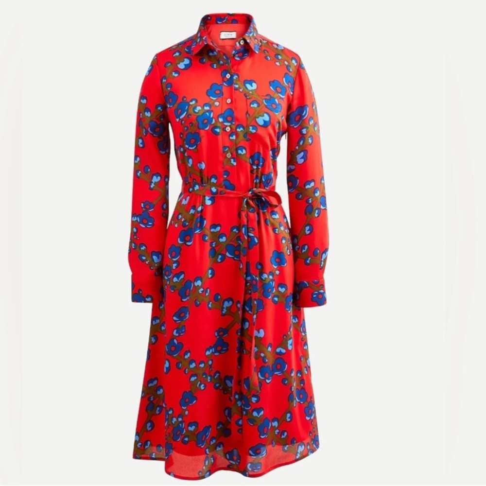 J Crew Collection Red Floral Silk Tie Dress